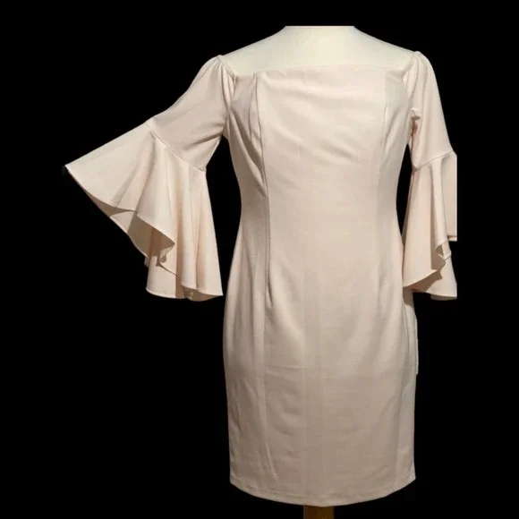 🛑SOLD🛑Calvin Klein Off the Shoulder Sheath Ruffled Sleeve Dress Women Size 14 - Picture 10 of 12